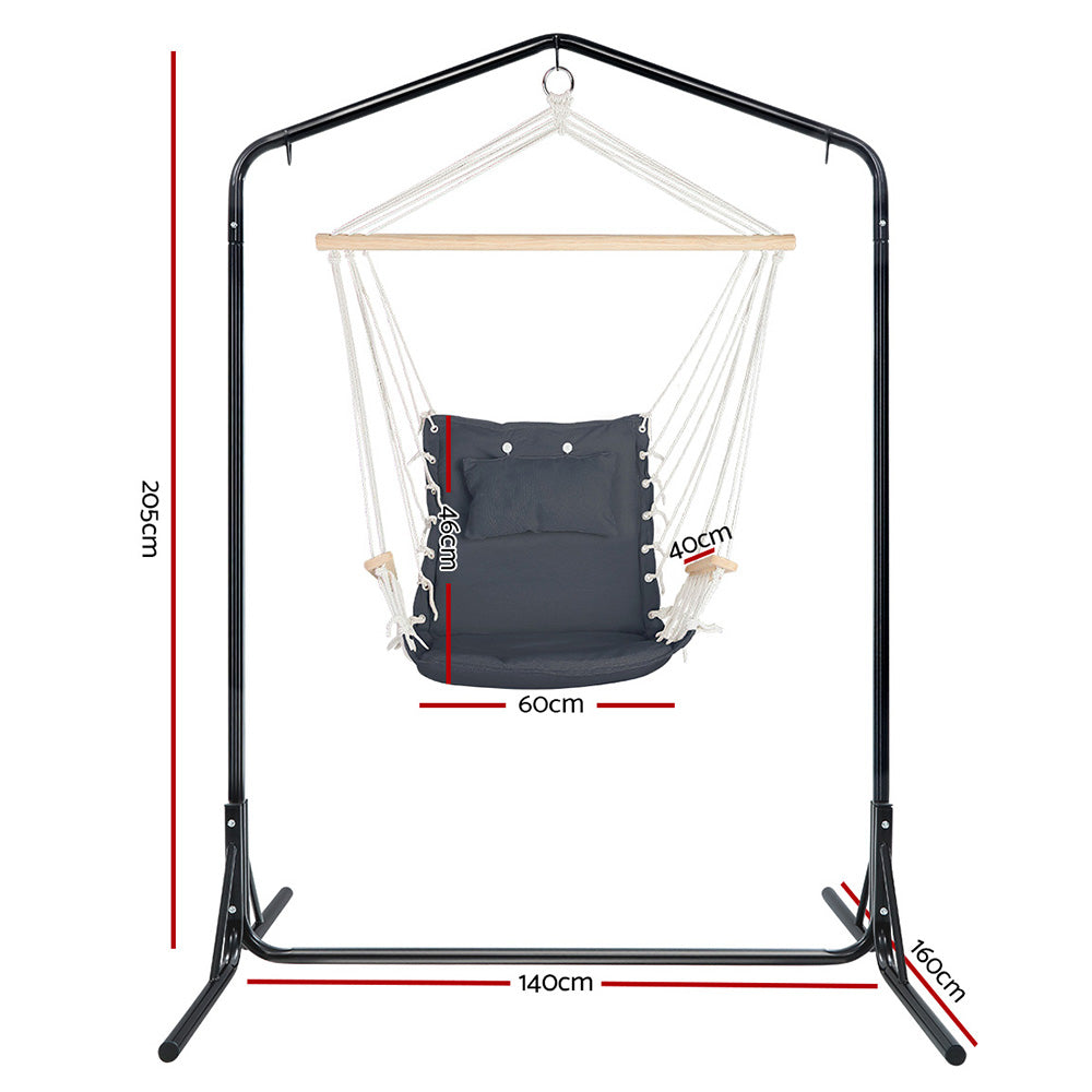 Gardeon Outdoor Hammock Chair with Stand Swing Hanging Hammock Garden Grey-Hammock-PEROZ Accessories