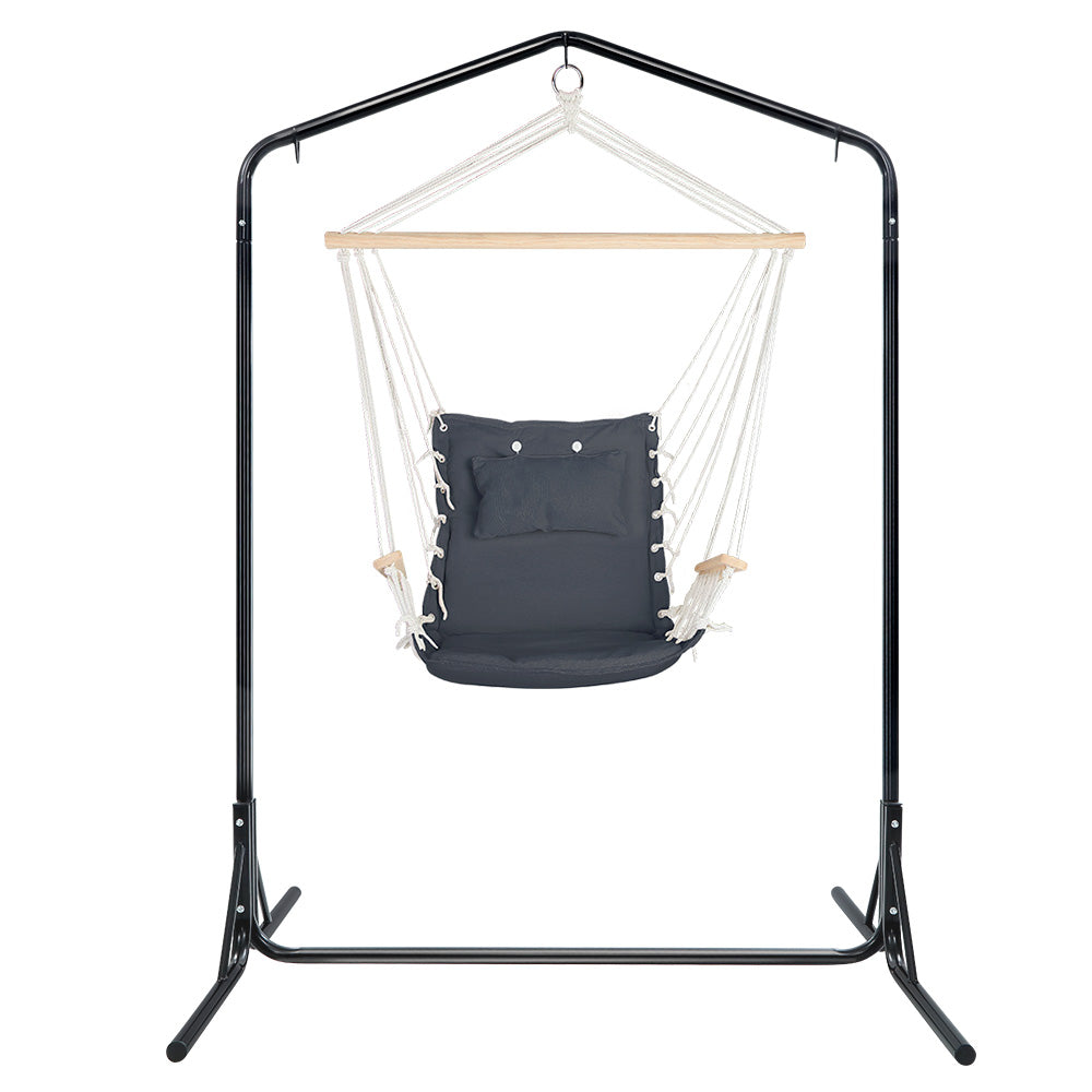 Gardeon Outdoor Hammock Chair with Stand Swing Hanging Hammock Garden Grey-Hammock-PEROZ Accessories