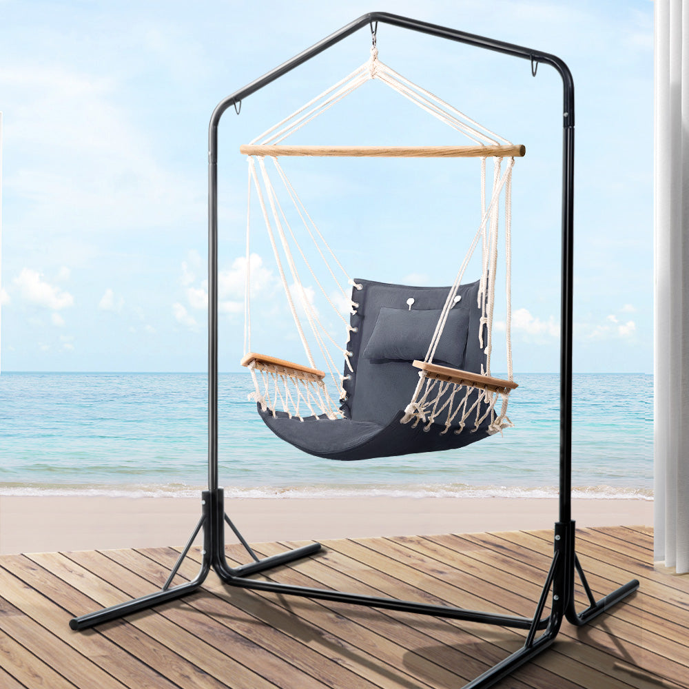 Gardeon Outdoor Hammock Chair with Stand Swing Hanging Hammock Garden Grey-Hammock-PEROZ Accessories