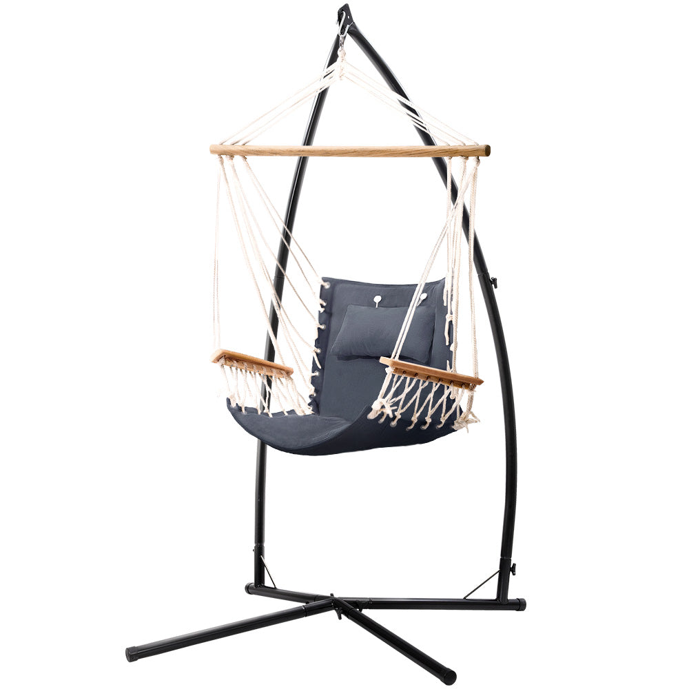 Gardeon Outdoor Hammock Chair with Steel Stand Hanging Hammock Beach Grey-Hammock-PEROZ Accessories
