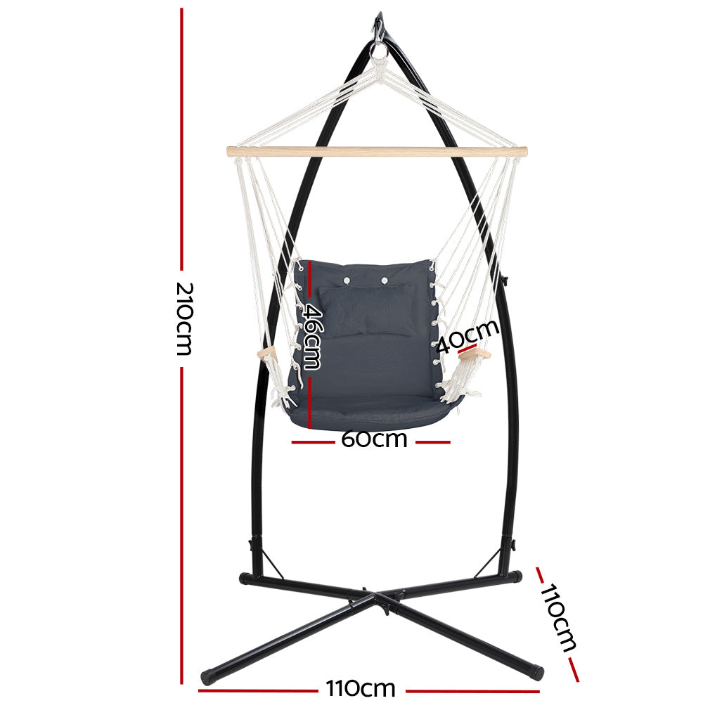Gardeon Outdoor Hammock Chair with Steel Stand Hanging Hammock Beach Grey-Hammock-PEROZ Accessories