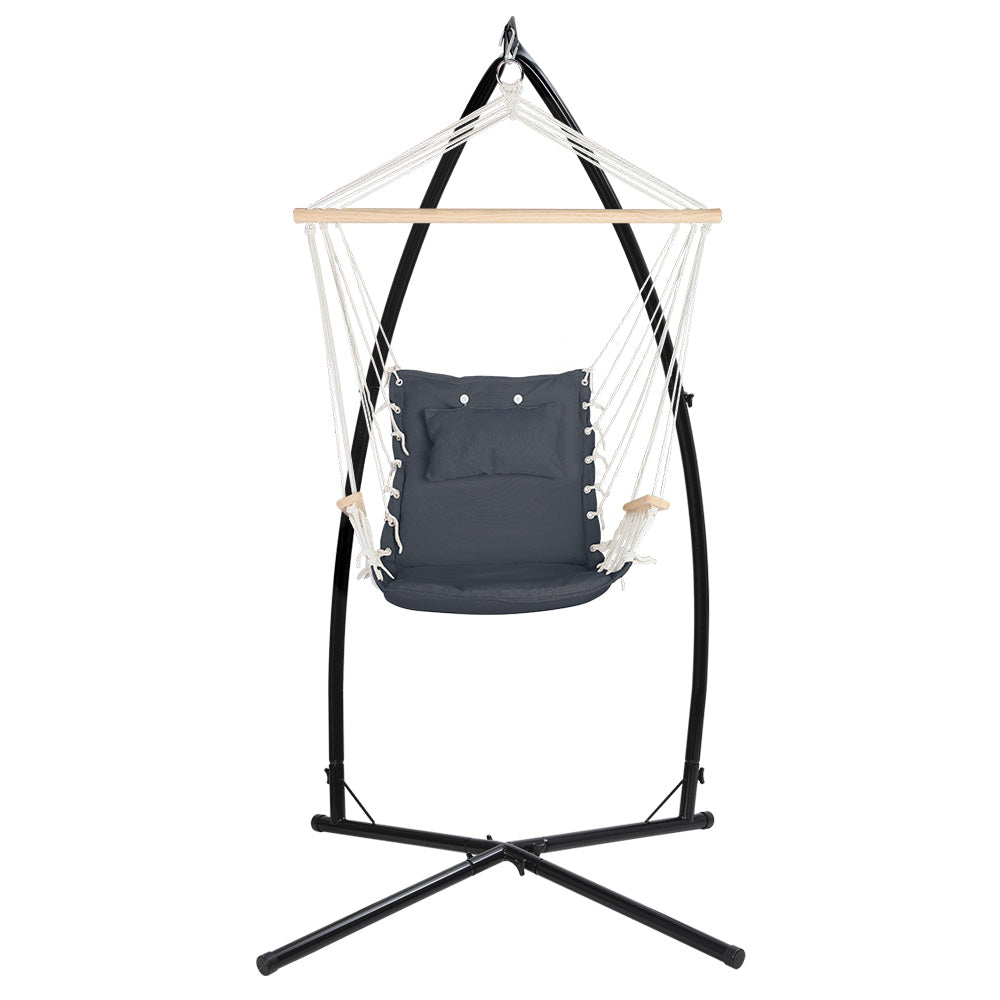 Gardeon Outdoor Hammock Chair with Steel Stand Hanging Hammock Beach Grey-Hammock-PEROZ Accessories