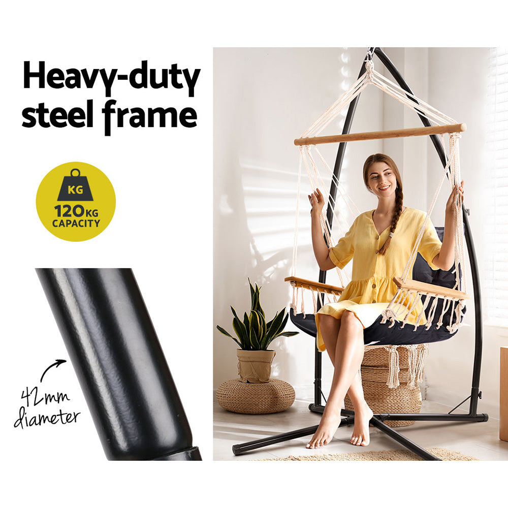 Gardeon Outdoor Hammock Chair with Steel Stand Hanging Hammock Beach Grey-Hammock-PEROZ Accessories