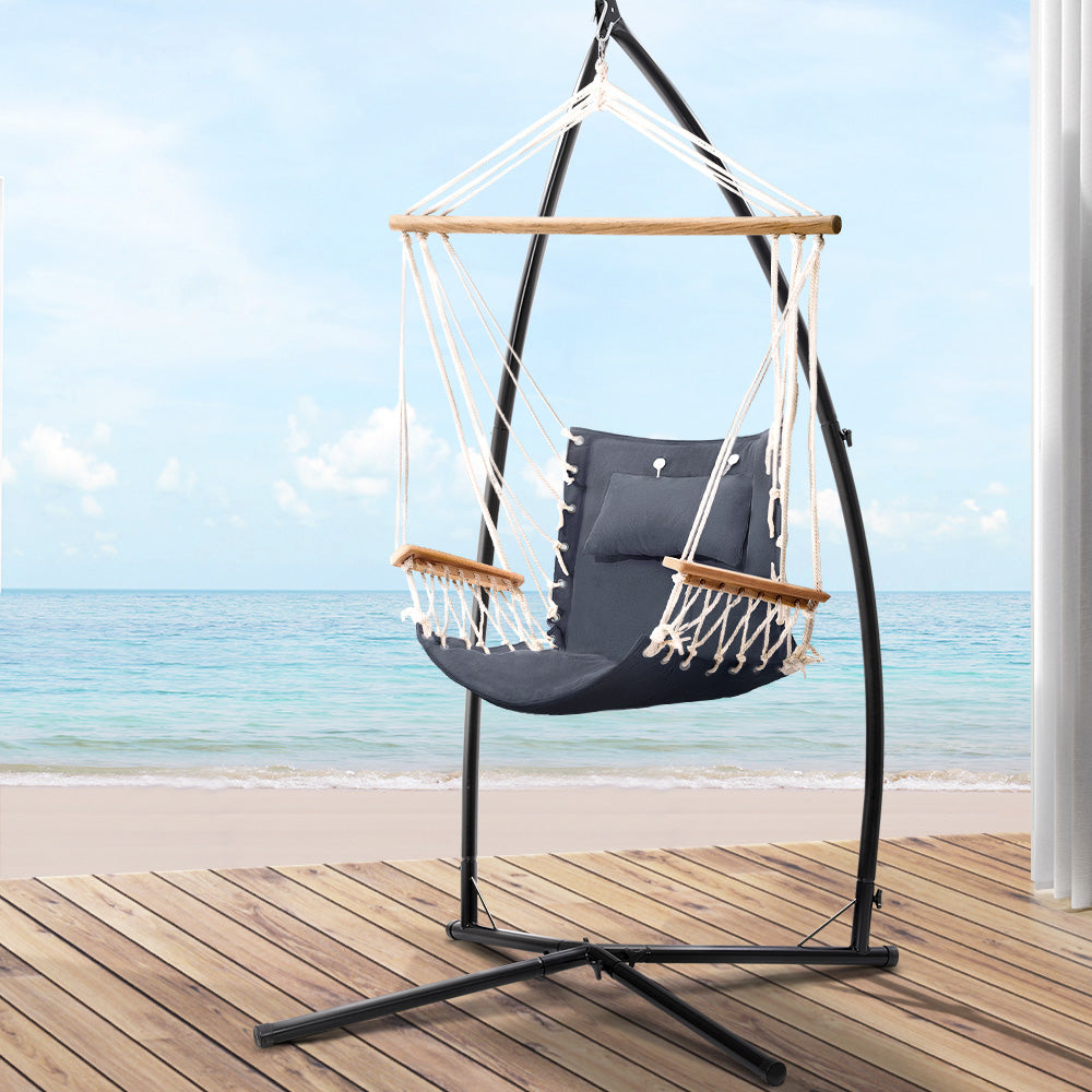 Gardeon Outdoor Hammock Chair with Steel Stand Hanging Hammock Beach Grey-Hammock-PEROZ Accessories