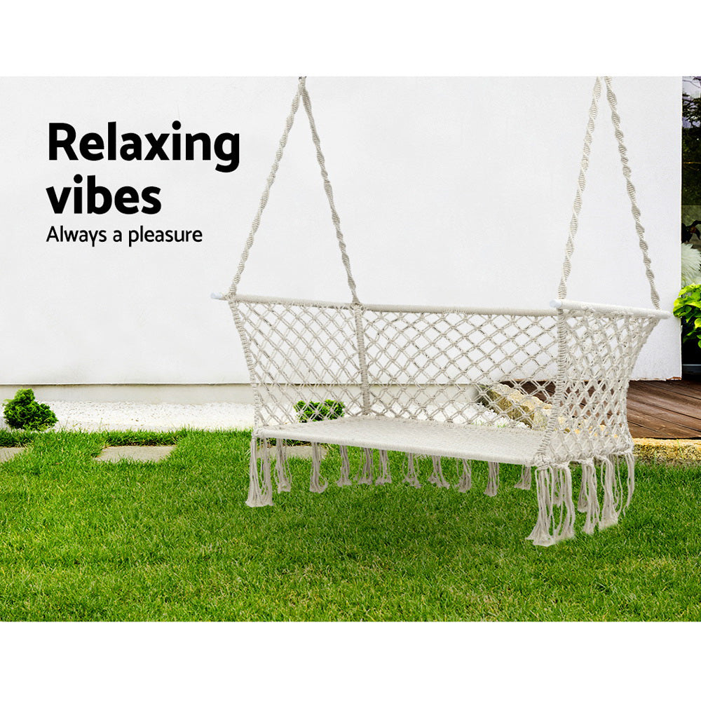 Gardeon Camping Hammock Chair Patio 2 Person Swing Hammocks Double Portable Cream-Hammock-PEROZ Accessories