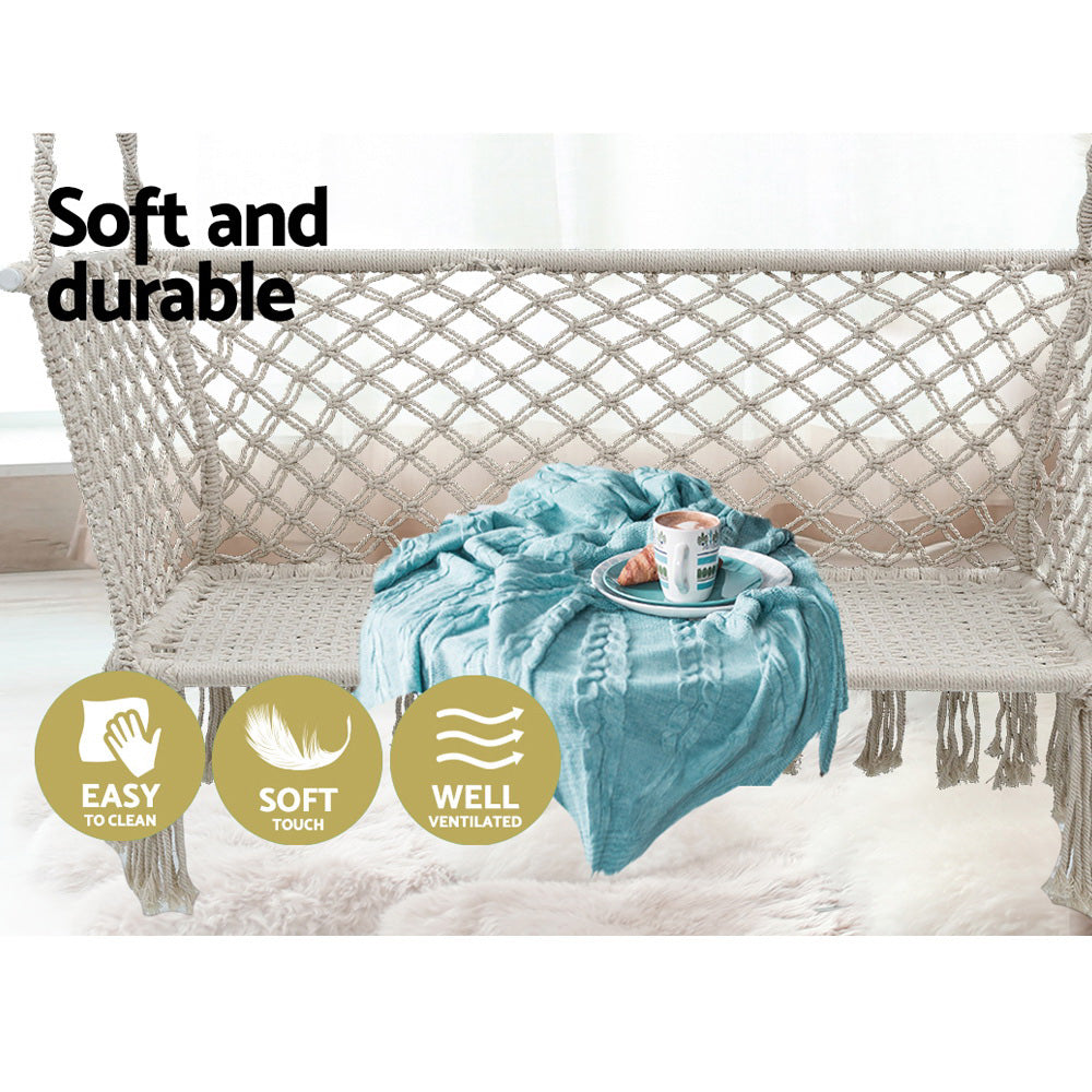 Gardeon Camping Hammock Chair Patio 2 Person Swing Hammocks Double Portable Cream-Hammock-PEROZ Accessories