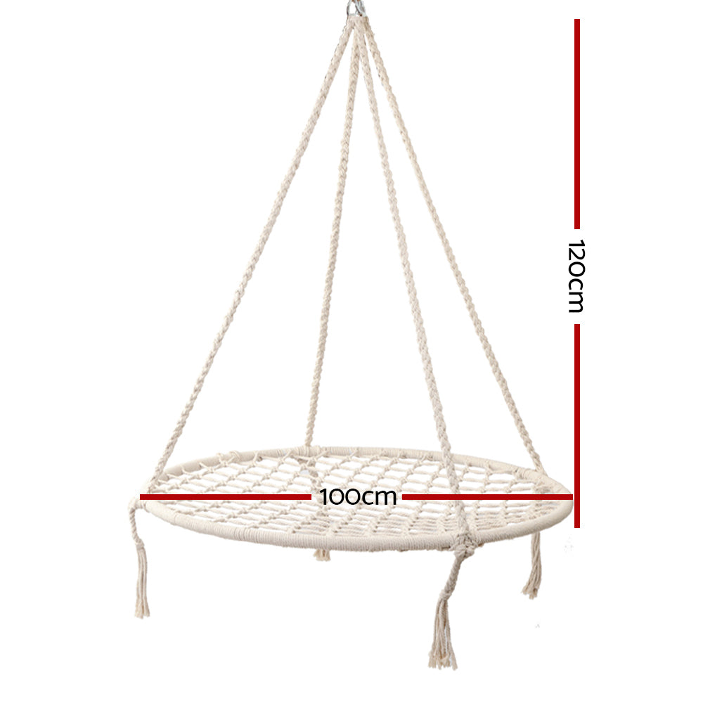 Gardeon Kids Swing Hammock Chair 100cm - Cream-Hammock-PEROZ Accessories