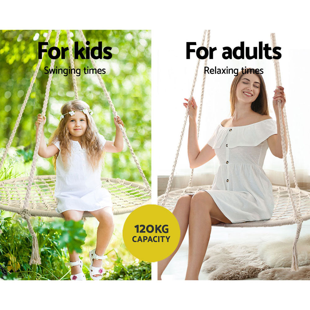 Gardeon Kids Swing Hammock Chair 100cm - Cream-Hammock-PEROZ Accessories