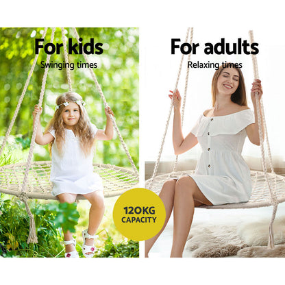 Gardeon Kids Swing Hammock Chair 100cm - Cream-Hammock-PEROZ Accessories