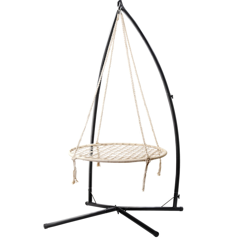 Gardeon Outdoor Hammock Chair with Stand 100cm - Cream-Hammock-PEROZ Accessories