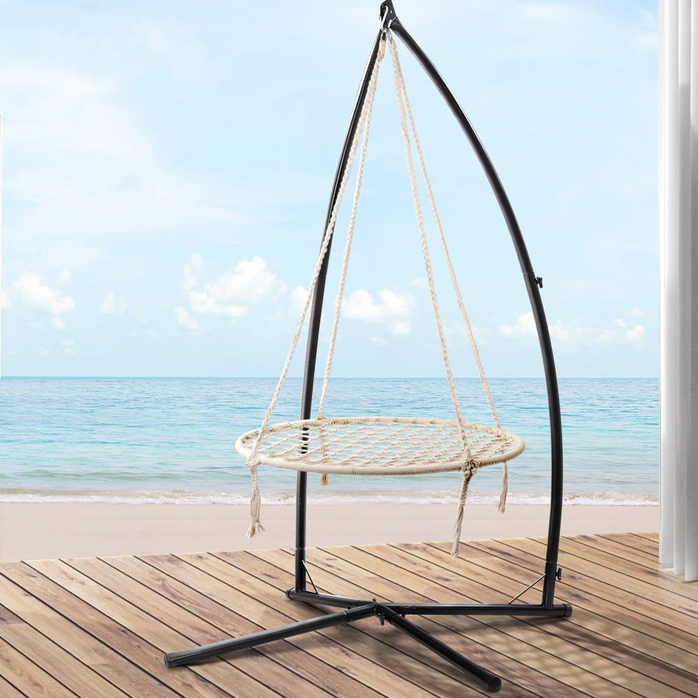 Gardeon Outdoor Hammock Chair with Stand 100cm - Cream-Hammock-PEROZ Accessories