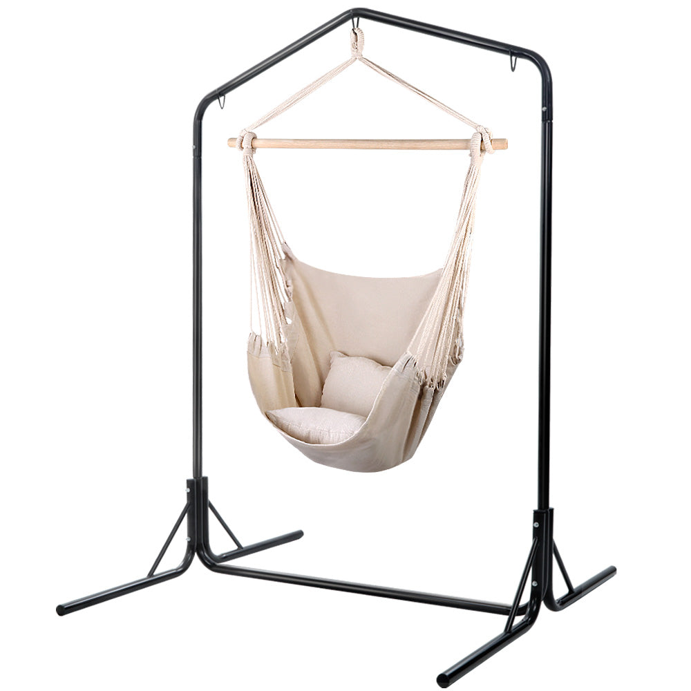 Gardeon Outdoor Hammock Chair with Stand Hanging Hammock with Pillow Cream-Hammock-PEROZ Accessories