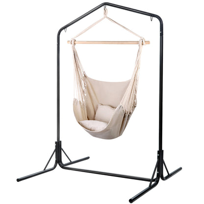 Gardeon Outdoor Hammock Chair with Stand Hanging Hammock with Pillow Cream-Hammock-PEROZ Accessories