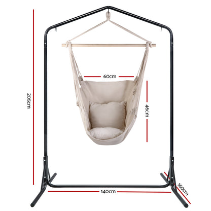Gardeon Outdoor Hammock Chair with Stand Hanging Hammock with Pillow Cream-Hammock-PEROZ Accessories