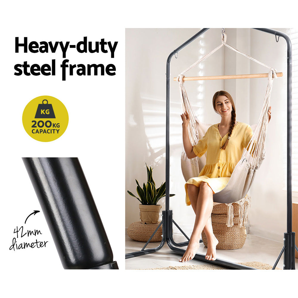 Gardeon Outdoor Hammock Chair with Stand Hanging Hammock with Pillow Cream-Hammock-PEROZ Accessories