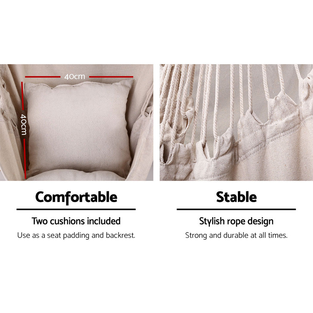 Gardeon Outdoor Hammock Chair with Stand Hanging Hammock with Pillow Cream-Hammock-PEROZ Accessories