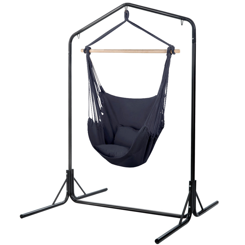 Gardeon Outdoor Hammock Chair with Stand Swing Hanging Hammock with Pillow Grey-Hammock-PEROZ Accessories