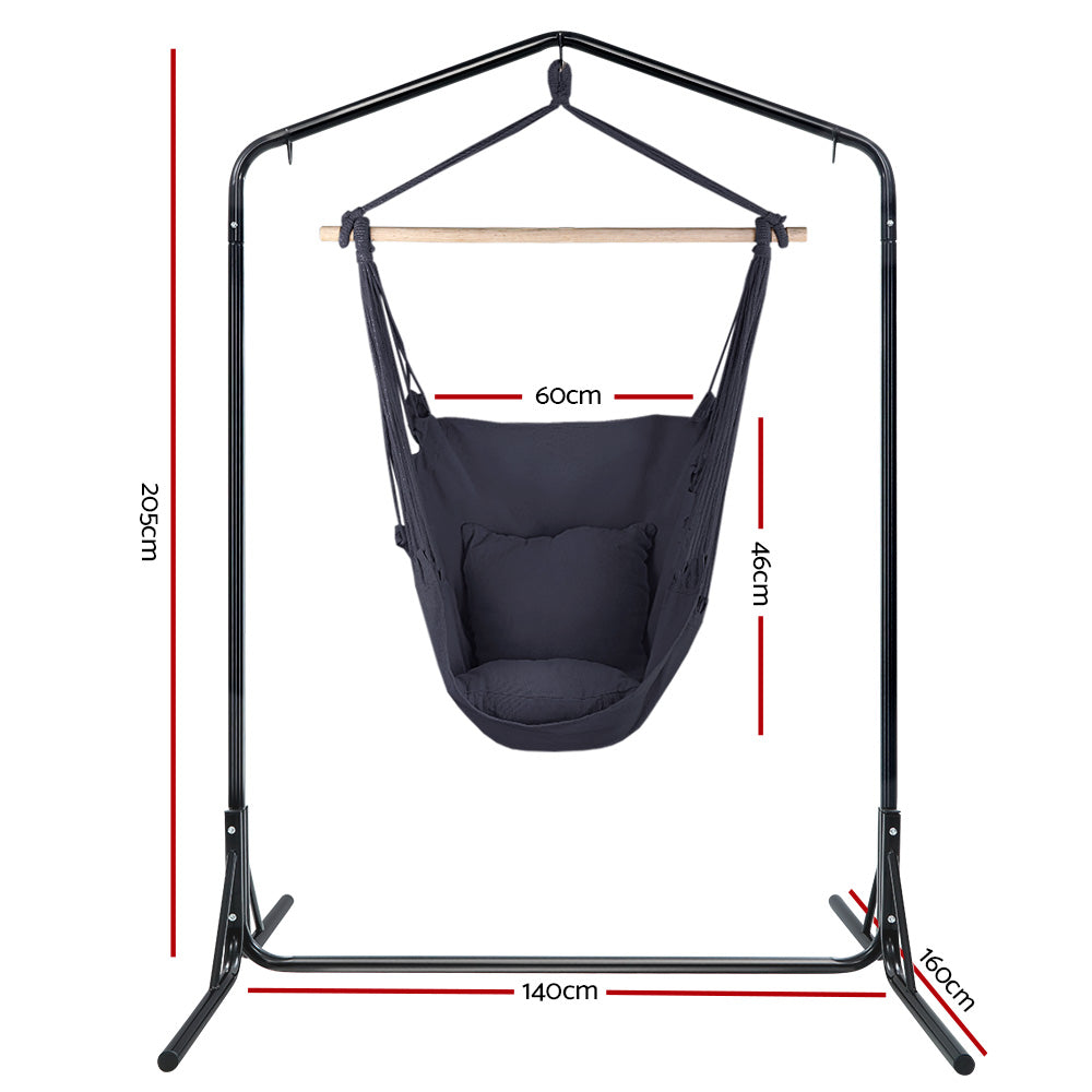Gardeon Outdoor Hammock Chair with Stand Swing Hanging Hammock with Pillow Grey-Hammock-PEROZ Accessories