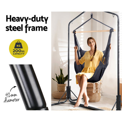Gardeon Outdoor Hammock Chair with Stand Swing Hanging Hammock with Pillow Grey-Hammock-PEROZ Accessories