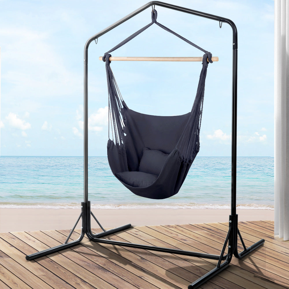 Gardeon Outdoor Hammock Chair with Stand Swing Hanging Hammock with Pillow Grey-Hammock-PEROZ Accessories