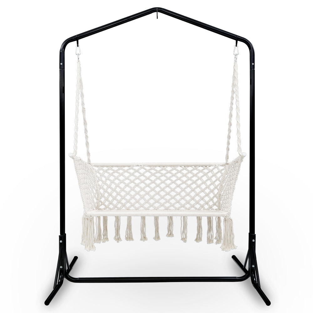 Gardeon Double Swing Hammock Chair with Stand Macrame Outdoor Bench Seat Chairs-Home &amp; Garden &gt; Hammocks-PEROZ Accessories