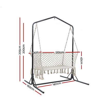 Gardeon Double Swing Hammock Chair with Stand Macrame Outdoor Bench Seat Chairs-Home &amp; Garden &gt; Hammocks-PEROZ Accessories