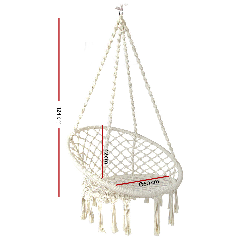 Gardeon Hammock Chair Swing Bed Relax Rope Portable Outdoor Hanging Indoor 124CM-Hammock-PEROZ Accessories