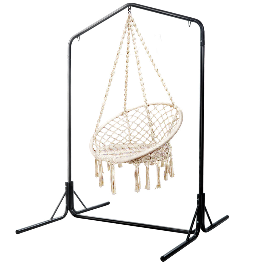 Gardeon Outdoor Hammock Chair with Stand Cotton Swing Relax Hanging 124CM Cream-Hammock-PEROZ Accessories