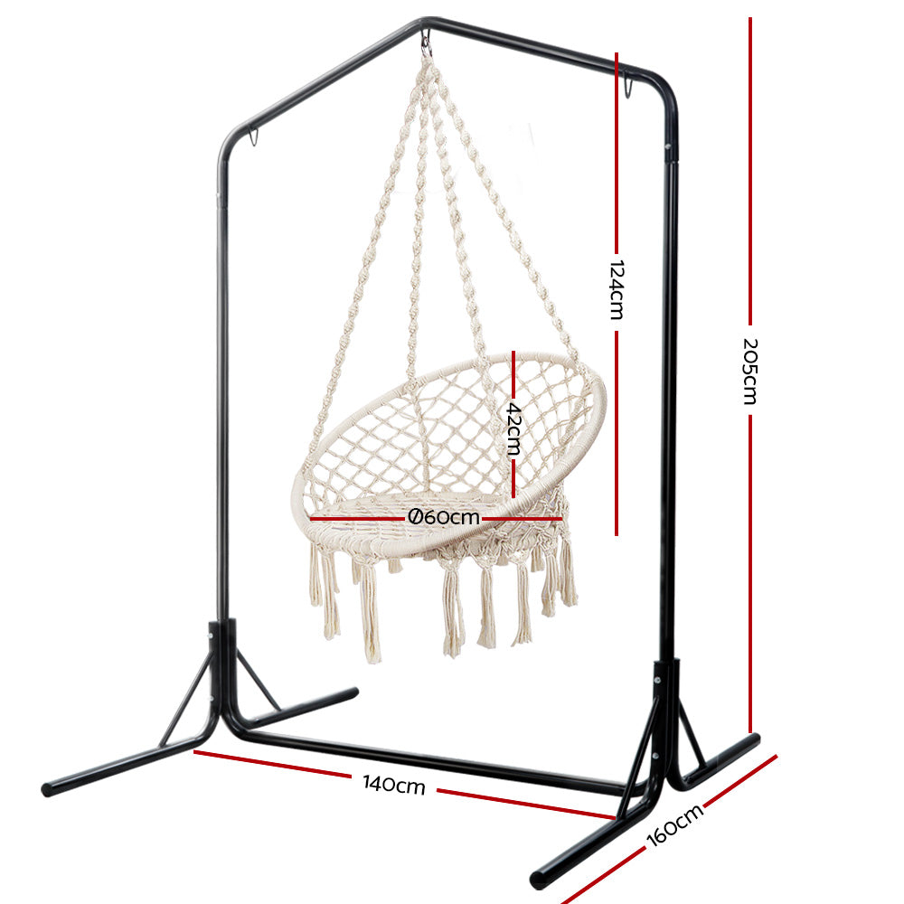Gardeon Outdoor Hammock Chair with Stand Cotton Swing Relax Hanging 124CM Cream-Hammock-PEROZ Accessories