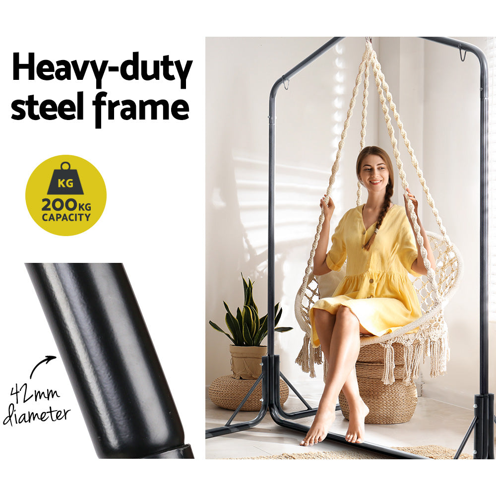 Gardeon Outdoor Hammock Chair with Stand Cotton Swing Relax Hanging 124CM Cream-Hammock-PEROZ Accessories