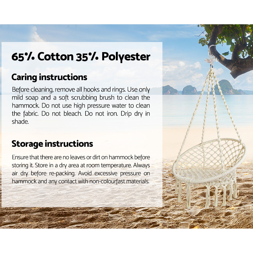 Gardeon Outdoor Hammock Chair with Stand Cotton Swing Relax Hanging 124CM Cream-Hammock-PEROZ Accessories