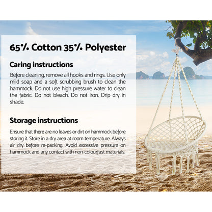 Gardeon Outdoor Hammock Chair with Stand Cotton Swing Relax Hanging 124CM Cream-Hammock-PEROZ Accessories
