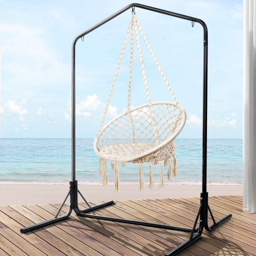Gardeon Outdoor Hammock Chair with Stand Cotton Swing Relax Hanging 124CM Cream-Hammock-PEROZ Accessories