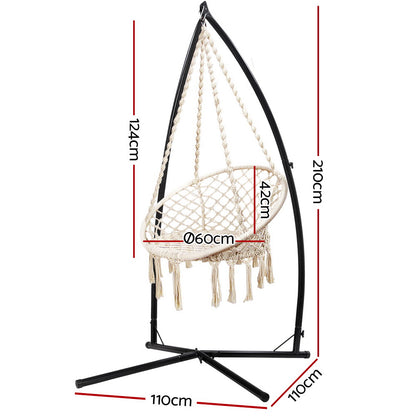 Gardeon Outdoor Hammock Chair with Steel Stand Cotton Swing Hanging 124CM Cream-Hammock-PEROZ Accessories