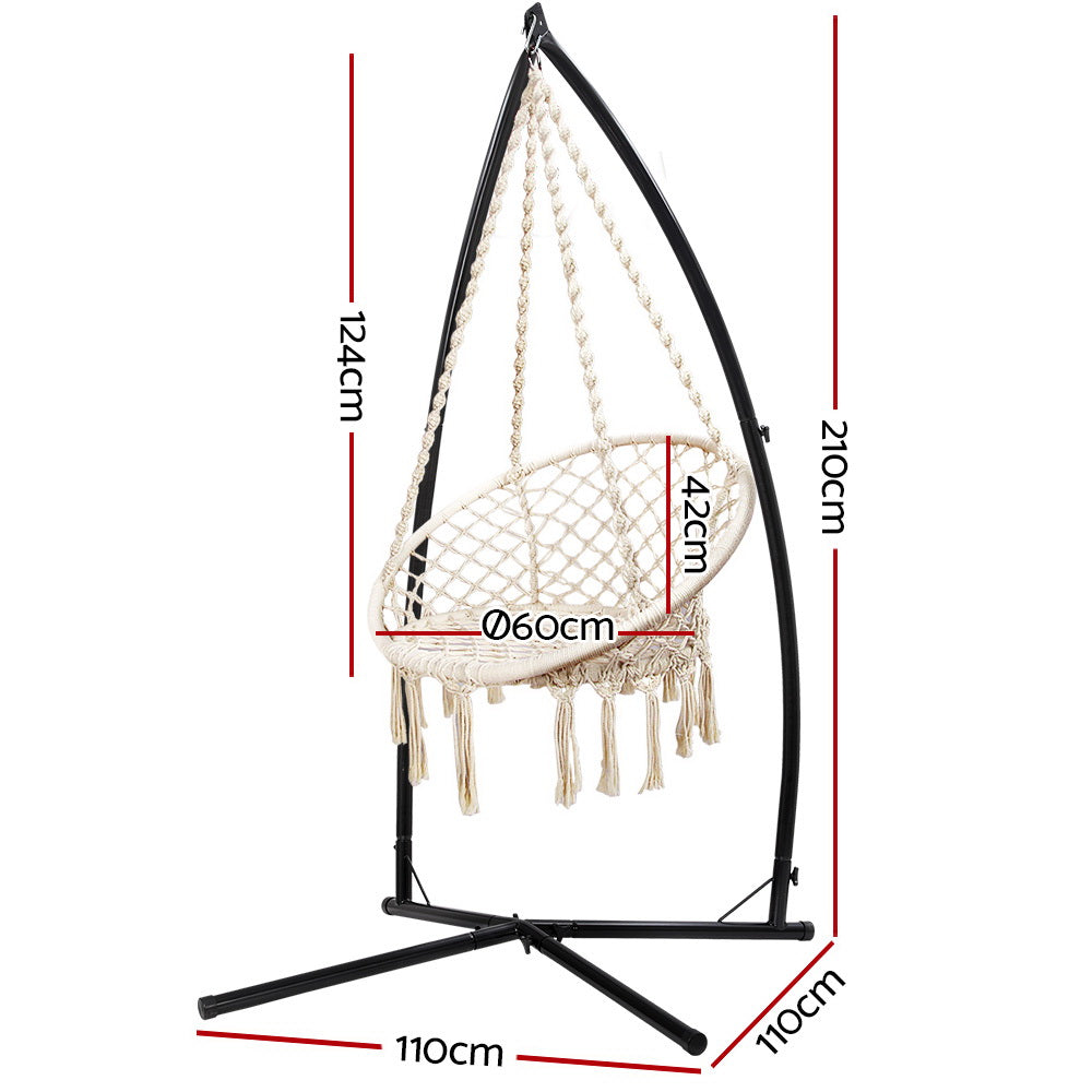 Gardeon Outdoor Hammock Chair with Steel Stand Cotton Swing Hanging 124CM Cream-Hammock-PEROZ Accessories