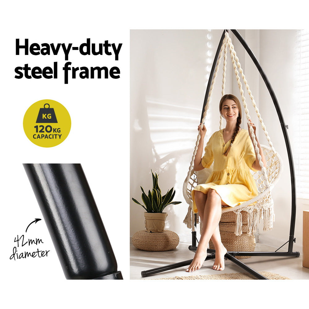 Gardeon Outdoor Hammock Chair with Steel Stand Cotton Swing Hanging 124CM Cream-Hammock-PEROZ Accessories