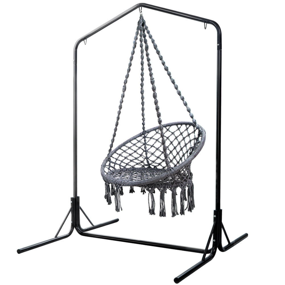Gardeon Outdoor Hammock Chair with Stand Cotton Swing Relax Hanging 124CM Grey-Hammock-PEROZ Accessories