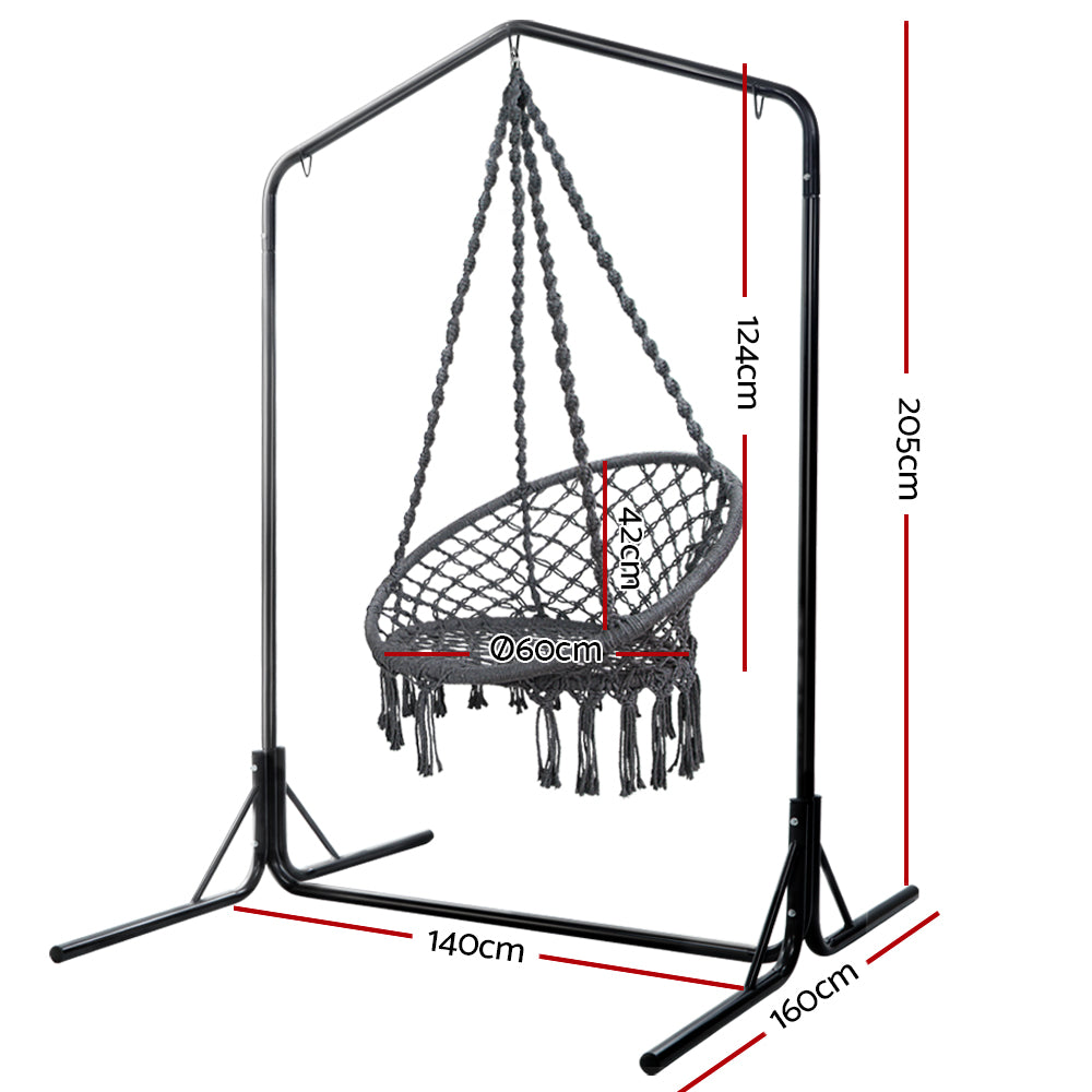 Gardeon Outdoor Hammock Chair with Stand Cotton Swing Relax Hanging 124CM Grey-Hammock-PEROZ Accessories