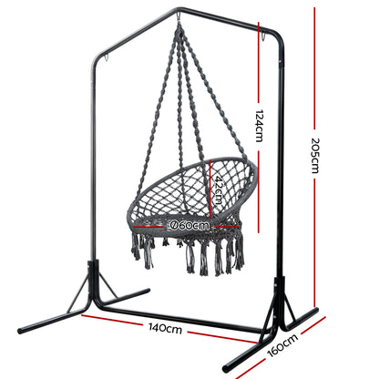 Gardeon Outdoor Hammock Chair with Stand Cotton Swing Relax Hanging 124CM Grey-Hammock-PEROZ Accessories