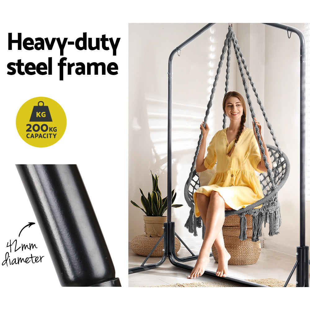 Gardeon Outdoor Hammock Chair with Stand Cotton Swing Relax Hanging 124CM Grey-Hammock-PEROZ Accessories