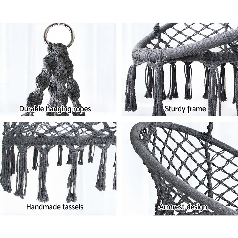 Gardeon Outdoor Hammock Chair with Stand Cotton Swing Relax Hanging 124CM Grey-Hammock-PEROZ Accessories