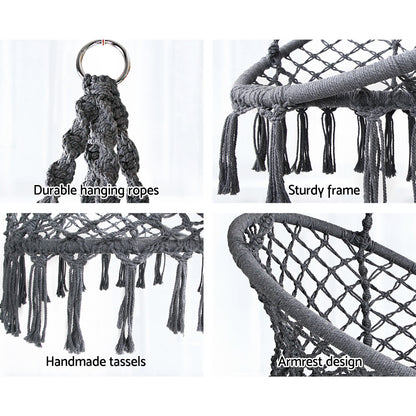 Gardeon Outdoor Hammock Chair with Stand Cotton Swing Relax Hanging 124CM Grey-Hammock-PEROZ Accessories
