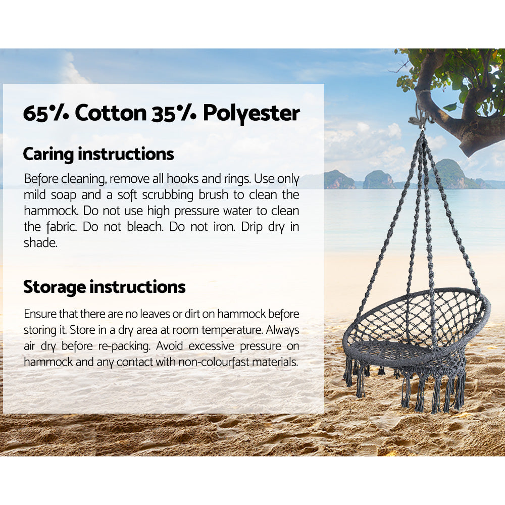 Gardeon Outdoor Hammock Chair with Stand Cotton Swing Relax Hanging 124CM Grey-Hammock-PEROZ Accessories