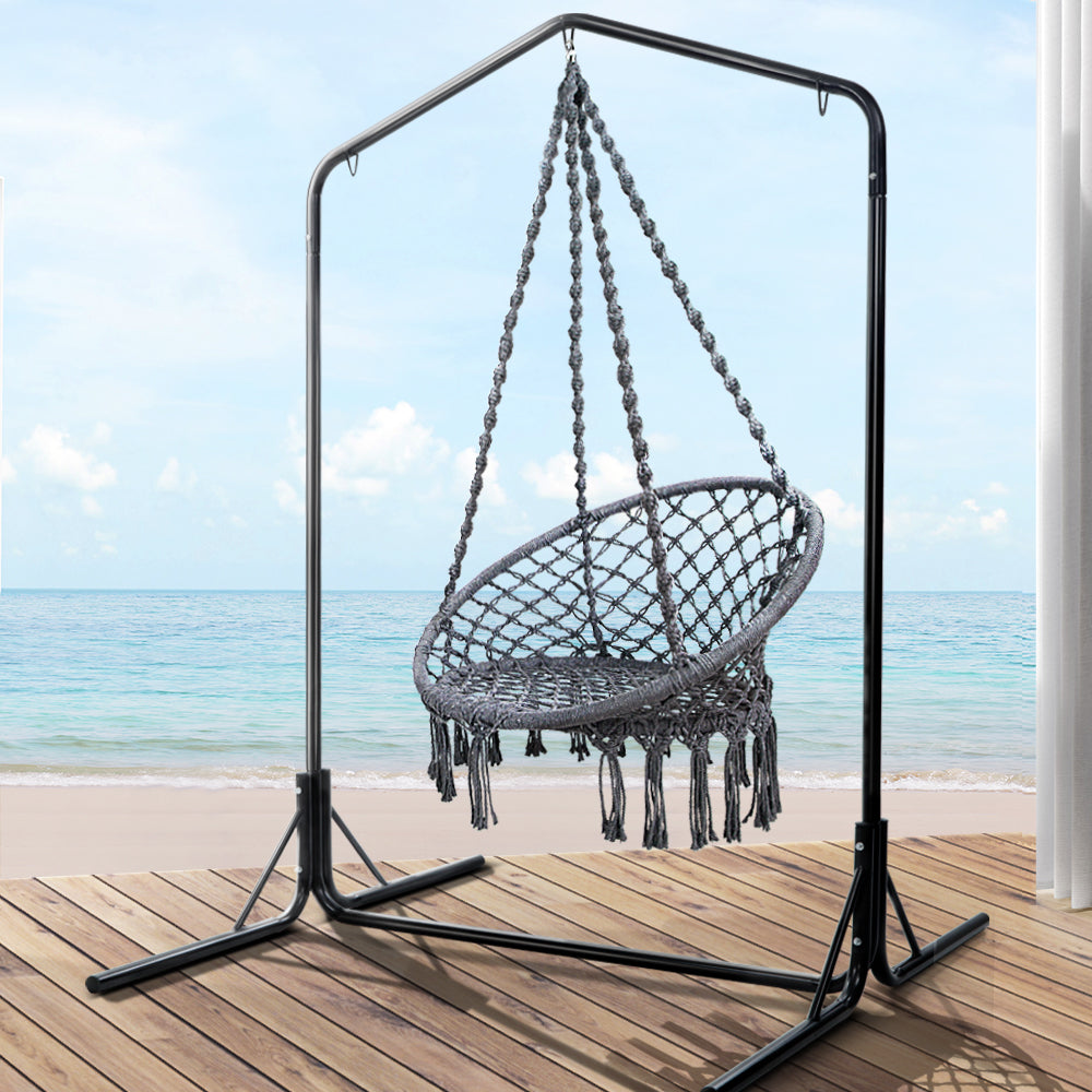 Gardeon Outdoor Hammock Chair with Stand Cotton Swing Relax Hanging 124CM Grey-Hammock-PEROZ Accessories