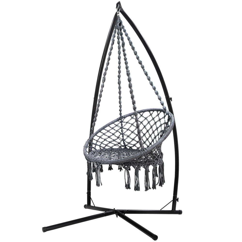 Gardeon Outdoor Hammock Chair with Steel Stand Cotton Swing Hanging 124CM Grey-Hammock-PEROZ Accessories
