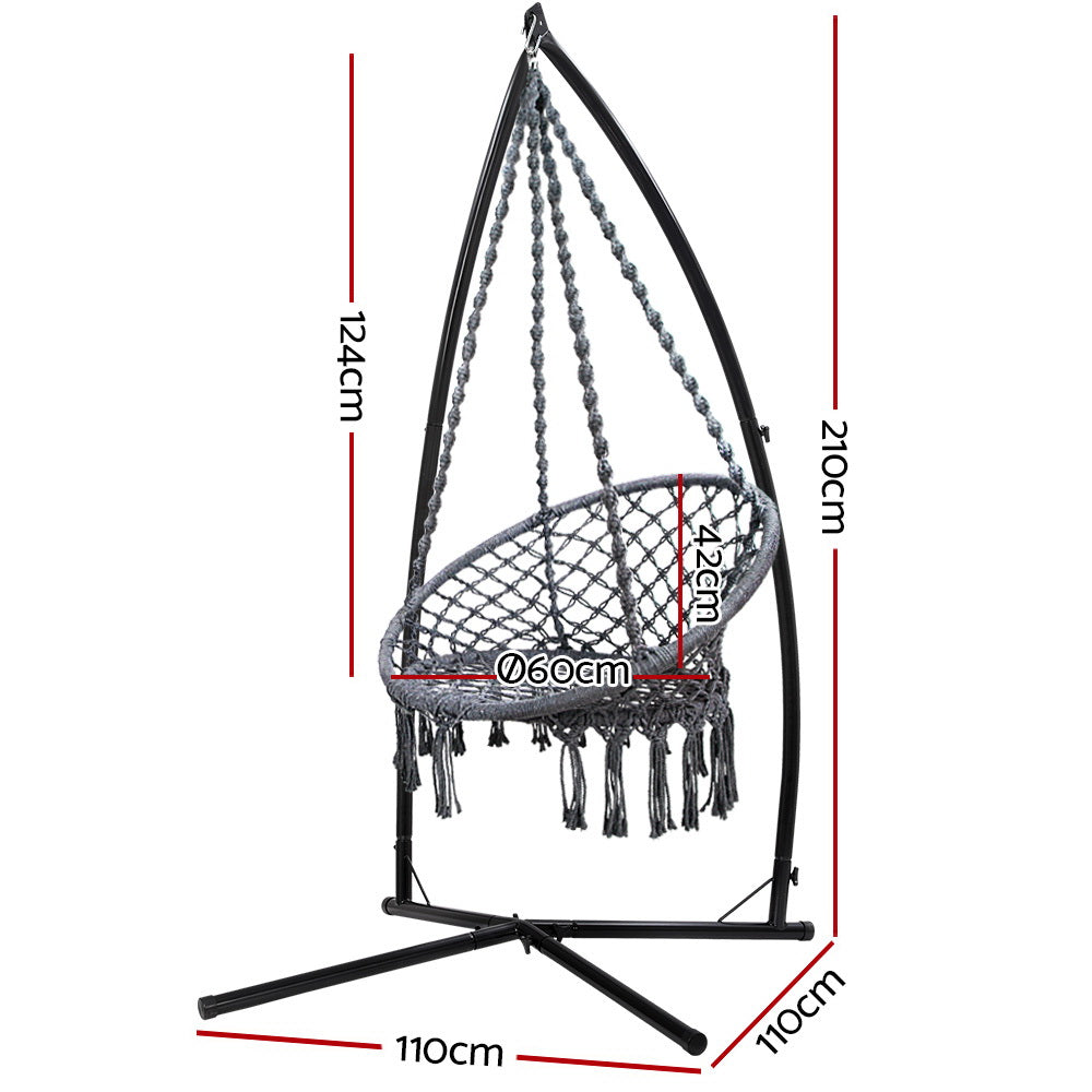 Gardeon Outdoor Hammock Chair with Steel Stand Cotton Swing Hanging 124CM Grey-Hammock-PEROZ Accessories