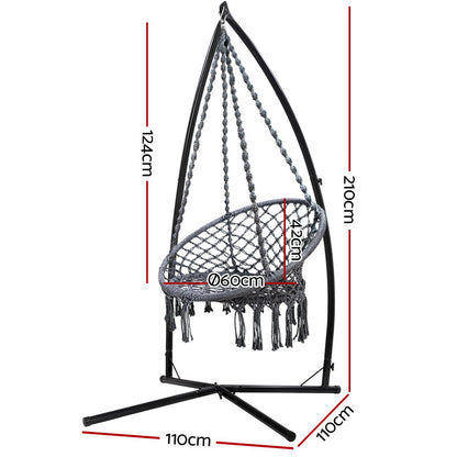 Gardeon Outdoor Hammock Chair with Steel Stand Cotton Swing Hanging 124CM Grey-Hammock-PEROZ Accessories