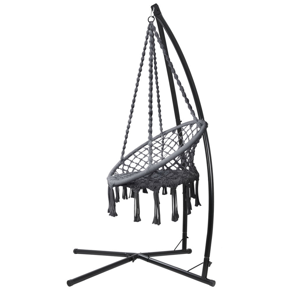 Gardeon Outdoor Hammock Chair with Steel Stand Cotton Swing Hanging 124CM Grey-Hammock-PEROZ Accessories
