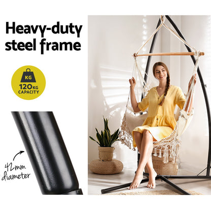 Gardeon Outdoor Hammock Chair with Steel Stand Tassel Hanging Rope Hammock Cream-Hammock-PEROZ Accessories
