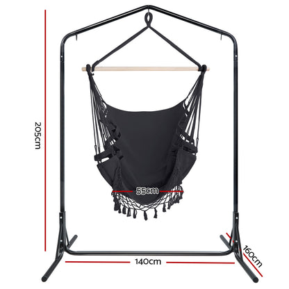 Gardeon Outdoor Hammock Chair with Stand Tassel Hanging Rope Hammocks Grey-Hammock-PEROZ Accessories